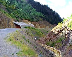 An avalanche shed protects a slide-prone section of the Million Dollar Highway